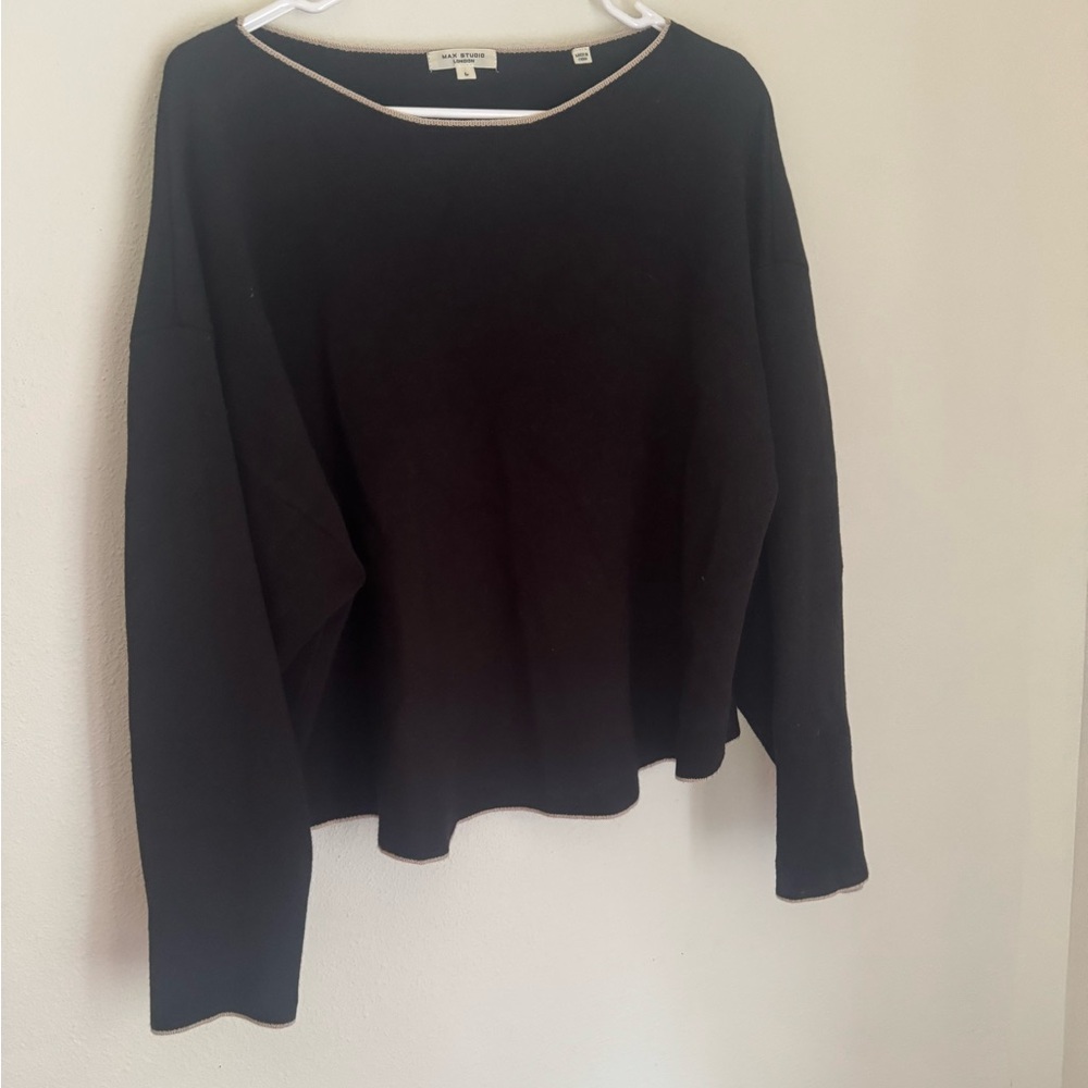 Max Studio Black Sweater with White Trim